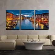 Wall26 - Grand Canal at Night Venice - Canvas Art Wall Decor - 16"x24"x3 Panels