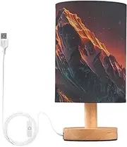 [YXYZRMY] Table Lamp Sunset Moutain Landscape for Bedroom Living Room Desk Lamp with USB Port Nightstand Lamp with Round Flaxen Fabric Shade for Dorm Home Office LED Bulb Included