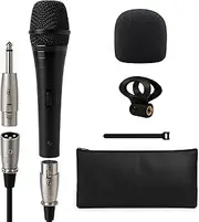 Bowens Dynamic Mic XLR – Wired Karaoke Microphone with 15ft Cable, Handheld Vocal Microphone for Singing, Dj, Podcasting, and PA Systems, Complete 7 Piece Microfono Kit