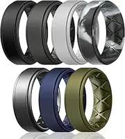 Egnaro Inner Arc Ergonomic Breathable Design, Silicone Rings Mens, 7 Rings / 4 Rings / 1 Ring Rubber Wedding Bands, 8.5mm Wide-2mm Thick