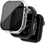 2 Pack Privacy Case for Apple Watch Screen Protector, Anti-Spy Tempered Glass Film Apple Watch Cover Hard PC Case Bumper for iWatch Series 10 - Black/Clear 46mm