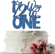 Half Way to One Cake Topper - Half Birthday Party Decorations, Baby 1/2 Birthday Cake Topper, Gender Reveal Party Decoration Suppllies, Navy Blue Glitter
