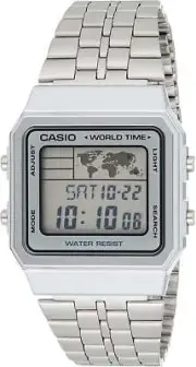 Casio Women's Vintage Digital Quartz World Time Stainless Steel Watch A500WA-7