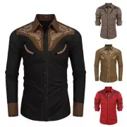 Shirt Button Down Casual Lapel Long Sleeve Printing Retro Shirts Tops For Men