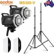 2X Godox MS300V 2.4G 300W Compact Studio Flash + 60*60cm Softbox + Light Stand