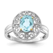 Sterling Silver u0026 14K Accent Sky Blue Topaz u0026 Diamond Oval Ring