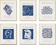 [OKONZ] Blue Matisse Posters for Room Aesthetic,Matisse Wall Art Exhibition Poster & Prints, Abstract Art Prints Set of 6（8x10inch Unframed) style (5)