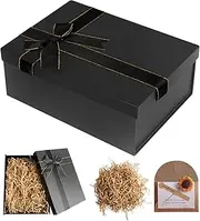 ZCOINS Black Gift Box with Lid for Presents, 22x16x8CM Cardboard Bow Gift Box with Shredded Paper and Greeting Card for Bridesmaid Proposal Christmas Fathers Day Valentines Day