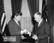 JOHN F. KENNEDY WITH AMERICAN LEGION COLONEL WILLIAM BURKE - 8X10 PHOTO (AZ-723)