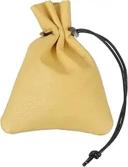 [uxcell] 1 Pcs Drawstring Bag, Leather Coin Purse, Change Purse for Women, Men's Leather Bag, for Jewelry, Keys, Coin Storage(Yellow)
