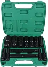 Leona Co 1/2" Impact Socket Set, 15-Piece Impact Set, Metric (8mm - 32mm) Standard Impact Socket Set, Cr-V, Deep Socket Set 1/2 Drive