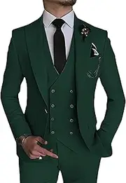 [JEShifangjiusu] 3 Pieces Tuxedo Blazer for Men 1 Button Elegant Slim Fit Single Breasted for Prom Wedding Party Stylish Suit Dress Set Vest Pants, Green2, XL