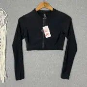 Blackmilk Jacket Top Womens S New Black Zip Up Crop Lycra Nylon Blend Gorpcore