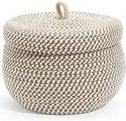 OHPHCALL Cotton Rope Basket with Lid Decorative Woven Storage Basket for Organizing Toys Toiletries and More Stylish Home