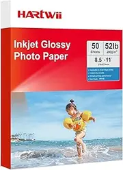 Hartwii Premium 200gsm Set of Single-Sided High Gloss Photo Paper 50 Sheets 8.5x11 Inches Designed for Inkjet Printing & Dye Ink