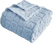 FY FIBER HOUSE Knitted Throw Blankets with Heart Checkered,Soft Warm Blankets for Lover Mom Father Friends Gifts,Lightweight Fuzzy Blanket for Couch Sofa Bed All Season(Light Blue,90"x108")