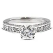 1.44ct E-SI1 Round Earth Mined Certified Diamonds 950 Plat. Classic Accent Ring