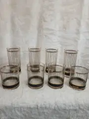 Vtg Culver MCM 4 15oz Tall Cooler &4 14oz DOF Glasses New/Box22k Gold Devon Blk