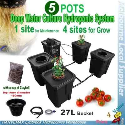 Hydroponics 5 Pots Completed System27L DWC Deep Water Culture Roots Grow Bucket