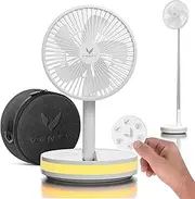 VENTY Portable Fan - Wireless Battery Operated Fan, 48HR Run Time 16000MAH Battery, Oscillating Rechargeable Fan, Remote Control & LED Lighting, Folding Telescopic Camping Fan (White with Case)