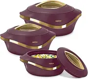 Milton Casserole Double Walled Inner Stainless Steel Serving Casserole Set of 3 (860 ml, 1.27 Litre, 1.96 Litre), PU Insulated Kitchen Hot Pot, Keeps Food hot & Fresh for Roti,Pearl - Marron