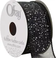 Offray Wired Edge Cosmic Glitz Craft Ribbon, 1 1/2-Inch X 9-Feet, Black
