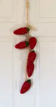 Red Hot Chili Peppers on Braided Rope For Hanging Hand Painted Ceramic