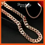 Mens Chunky 9K Rose Gold Filled Diamond Cut Cuban Curb Links Chain Necklace 55cm