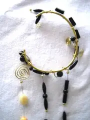Black Beaded Brass Wire Wrapped Handmade Wind Chime with Capiz Shells