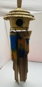 Beach Theme/Tiki Hut Patio Wind Chime Bamboo Birdhouse