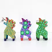 Alebrije Figurines Set Handpainted Wood Mexican Folk Art Pegasus Unicorn Decor