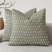 Foindtower Set of 2 Decorative Vintage Floral Print Throw Pillow Covers Neutral Modern Farmhouse Cushion Covers Boho Home Decor for Sofa Chair Couch Bedroom Living Room Outdoor,18×18 Inch,Sage Green
