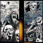 8 Sheets Halloween Window Clings Decor, Extra Large Skeleton Scary Halloween Window Stickers Decorations Removable Decals for Indoor,Car,Window,Wall,Party Decorations (Multicolor)