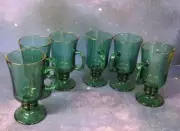 Set Of 6 Vintage Libbey Glass Green Juniper Irish Coffee 6" Tall Pedestal Mugs
