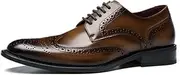 ZJSCNBE Autumn Men's Leather Shoes Men's Genuine Leather Gentleman Brock Carved Men's Leather Shoes Business Dress Shoes Wedding Shoes(Brown,39)