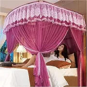 Princess Bed Canopy for Girls Double Layer 4 Corner Post Bed Curtains Canopy with U-Shaped Bracket Bed Decoration 3 Openings Mosquito Net for King Size and Large Quee(Size:180×220×210cm,Colo