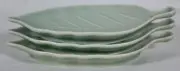 RARE! KNOBLER PORCELAIN CELADON SET OF 3 LAUREL LEAF SHAPED DISHES 8" x 4" NEW