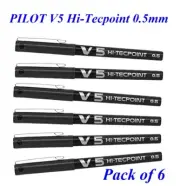 6 x Pilot Hi-TecPoint V5 0.5mm Liquid Ink Rollerball Pen BLACK - Pack of 6 Pen
