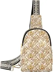 [miaozhen] Texture Pattern Yellow Crystal sling bag men leather shoulder fanny pack for for day pack, Texture Pattern Yellow Crystal