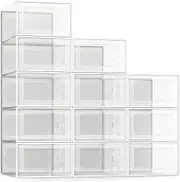 12 Pack Shoe Storage Box - Clear Stackable Organizer for Closet