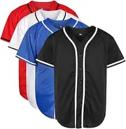 [NJKA] Blank Plain Hip Hop Hipster Button Down Baseball Jersey, Short Sleeve Active T Shirts