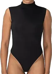 [Sunzel] Women's Mock Turtleneck Thong Bodysuit - Sleeveless Double Layer High Neck Top, Stretchy & Sexy for Comfortable Fit