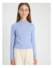 [Tilii] Long Sleeve Rib Funnel Neck Top in Light Blue