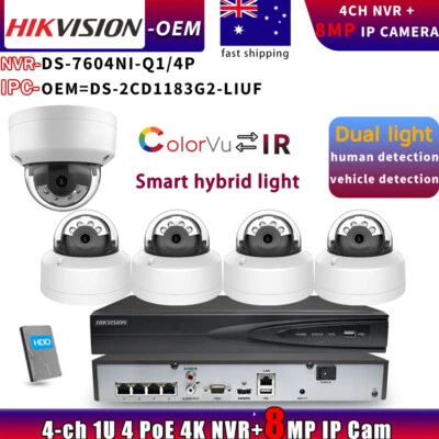 Hikvision OEM 8MP Dome ColorVu 4K IP Camera DS-7604NI-Q1/4P NVR CCTV Systems Lot