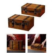 Old Fashioned Wood Storage Box Suitcase with Handle Photo Prop Multifunctional