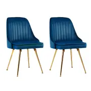 Set of 2 Dining Chairs Retro Chair Cafe Kitchen Modern Metal Legs Velvet Blue