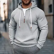 Men's Hoodie Quarter Zip Hoodie Wine Red Black White Navy Blue Khaki Hooded Plain Patchwork Sports Outdoor Casual Daily Streetwear Cool Sportswear Fall Winte
