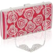 Evening Clutch Pearl Purse for Women, Party Clutches Bag Wedding Rose-red