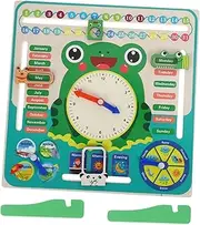 CIYODO Cute Wooden Frog Clock Learning Toys Calendar for Time and Date Education