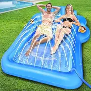 83" x 63" Extra Large Inflatable Tanning Pool Lounger Float, Pool Floats with Sprinkler Cooler Tray for Adults Kid, 4 in 1 Suntan Tub Raft Sun Bathing Bed Party Summer Water Beach Backyard Fun (Blue)